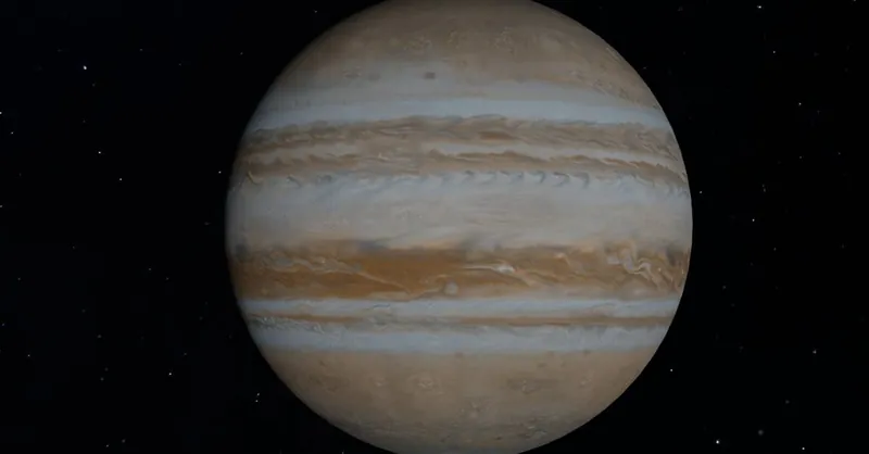 Detailed image of Jupiter showing stormy gas layers and iconic Great Red Spot.