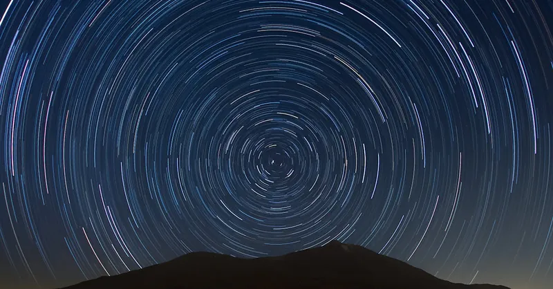 Long exposure of star trails over Mount Teide, capturing the night sky