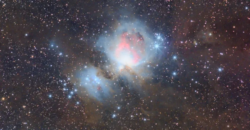 Bright capture of the Orion Nebula surrounded by numerous stars in a deep space setting.