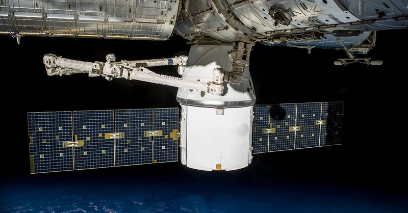 A satellite with solar panels orbiting Earth, capturing the vast universe.
